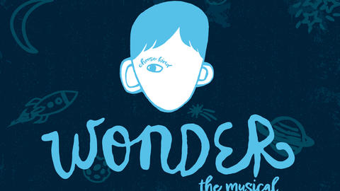 Wonder The Musical. Simple illustration of a boy's face against a sky night background.