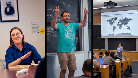 Collage of 3 photos of faculty lecturing.