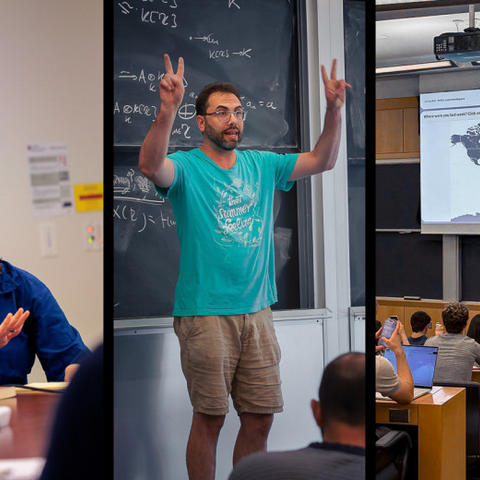 Collage of 3 photos of faculty lecturing.