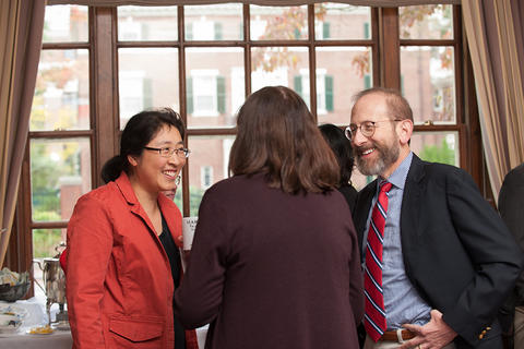 Provost Alan Garber speaking informally with attendees
