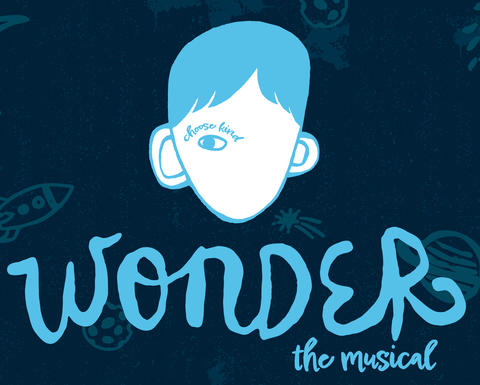 Wonder The Musical. Simple illustration of a boy's face against a sky night background.